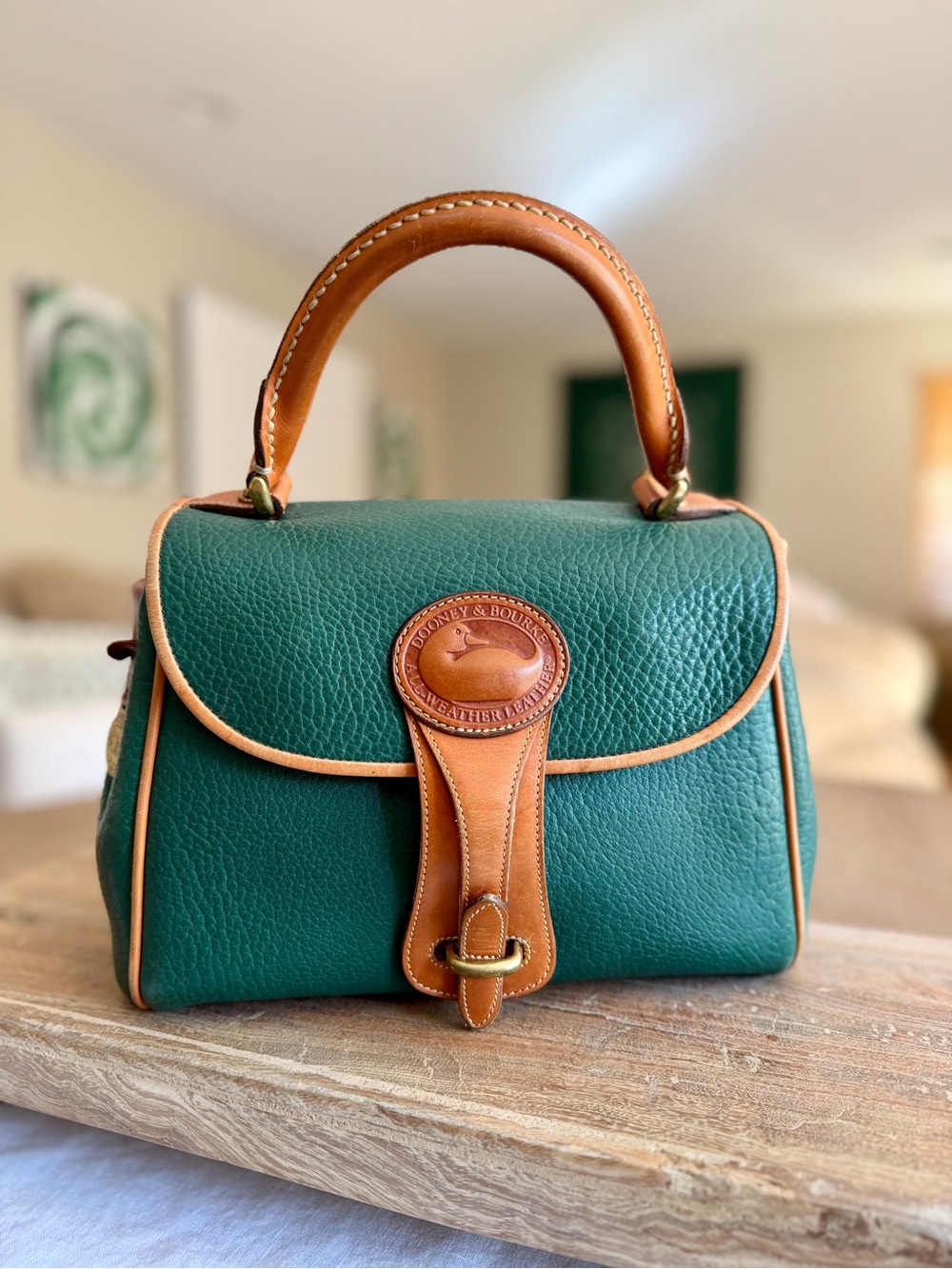 Vintage Dooney & Bourke AWL Surrey Satchel Forest Green British Tan